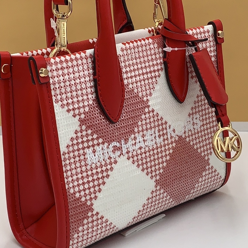 Michael Kors Mirella Extra-Small Logo Crossbody XBODY Shopper Bag Bright Red NWT - Picture 12 of 16